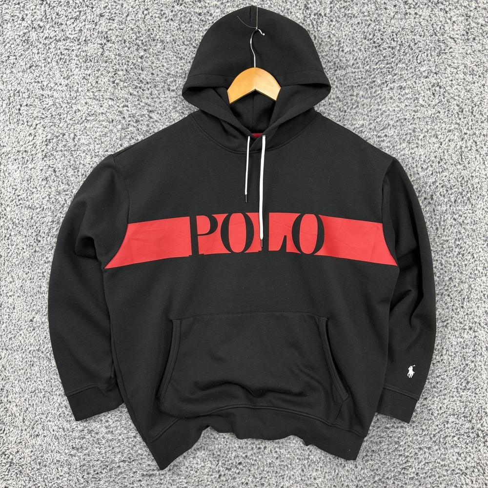 Polo Ralph Lauren Hoodie Mens Big 2X Black POLO Graphic Fleece Pullover Logo